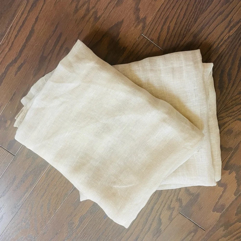 SERENA & LILY 2 100% LINEN SHADOW STRIPE SHEER CURTAIN PANELS 50x84